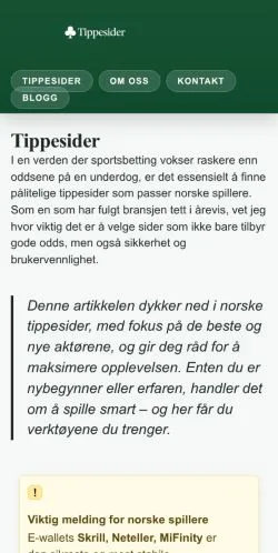 스폰서 기사용 노르웨이 매체 Tippesider 사이트 미리보기