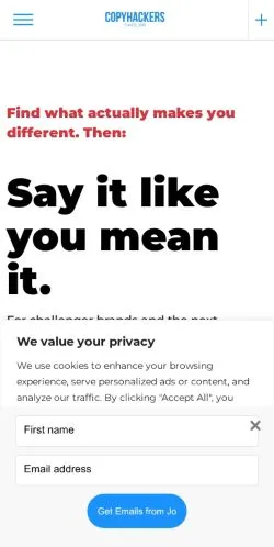 Anteprima del sito Copyhackers, media di Stati Uniti per articoli sponsorizzati