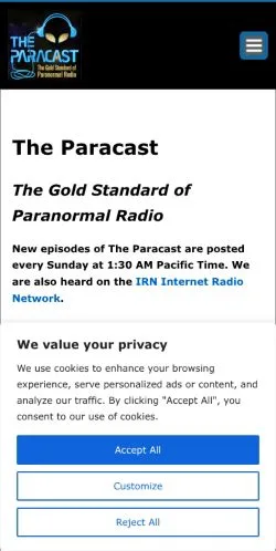 Vista previa del sitio The Paracast, medio de Estados Unidos para artículos patrocinados