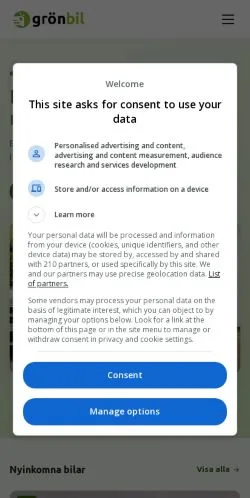 スポンサード記事向けのスウェーデンメディア、Miljöbilar till salu i Sverigeのサイトプレビュー
