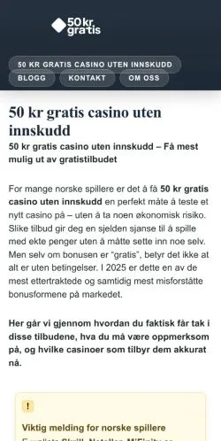 Anteprima del sito 50 Kr Gratis Casino, media di Norvegia per articoli sponsorizzati