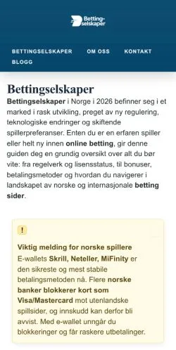 Anteprima del sito Bettingselskaper, media di Norvegia per articoli sponsorizzati