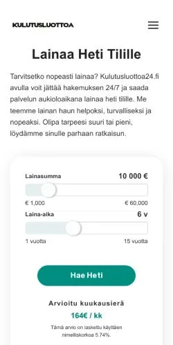 스폰서 기사용 핀란드 매체 Kulutusluottoa24 사이트 미리보기