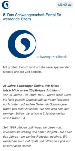 Anteprima del sito Schwanger-Online, media di Germania per articoli sponsorizzati