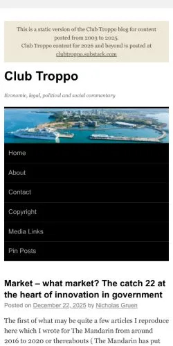 Anteprima del sito Club Troppo, media di Australia per articoli sponsorizzati