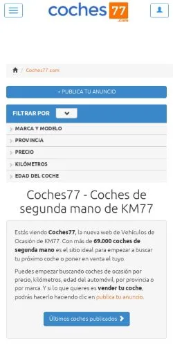 Anteprima del sito KM77 Coches, media di Spagna per articoli sponsorizzati