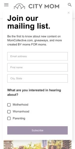 스폰서 기사용 미국 매체 Mom Collective 사이트 미리보기