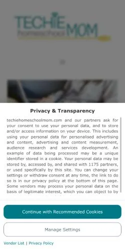 스폰서 기사용 미국 매체 Techie Homeschool Mom 사이트 미리보기
