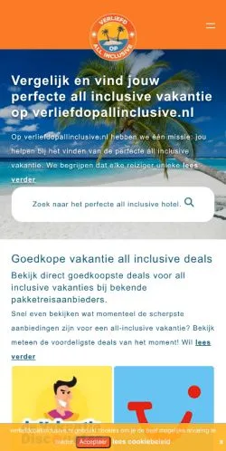 Pré-visualização do site Verliefd Op All Inclusive, meio de Países Baixos para artigos patrocinados