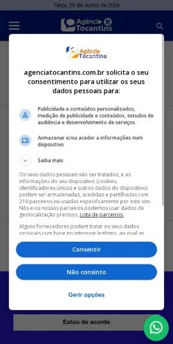 스폰서 기사용 브라질 매체 Agência Tocantins 사이트 미리보기
