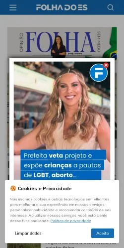 Sponsorlu makaleler için Brezilya medyası Folha do ES sitesinin önizlemesi