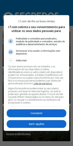 Anteprima del sito Segredos do Mundo, media di Brasile per articoli sponsorizzati