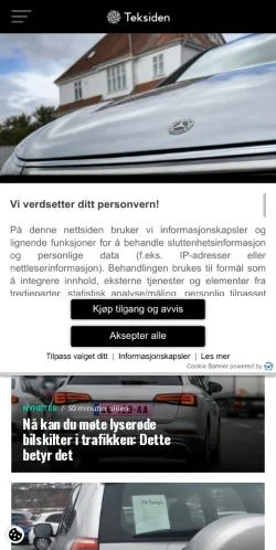 Anteprima del sito Teksiden, media di Norvegia per articoli sponsorizzati
