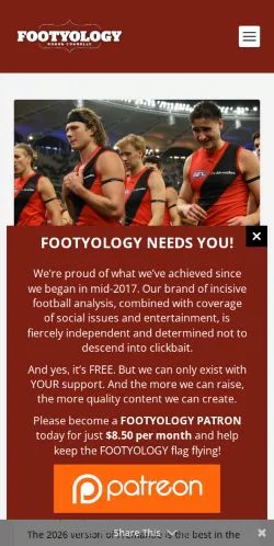 Podgląd witryny Footyology, medium z kraju Australia do artykułów sponsorowanych
