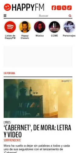 Podgląd witryny Happyfm, medium z kraju Hiszpania do artykułów sponsorowanych