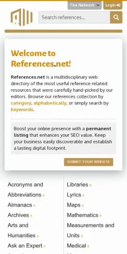 Forhåndsvisning av nettstedet References.net, medium fra USA for sponsede artikler