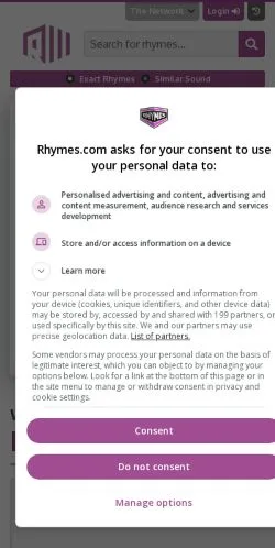 Forhåndsvisning av nettstedet Rhymes.com, medium fra USA for sponsede artikler