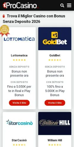 Podgląd witryny ProCasino, medium z kraju Włochy do artykułów sponsorowanych