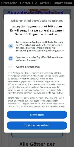 Anteprima del sito Aegyptische Goetter, media di Germania per articoli sponsorizzati
