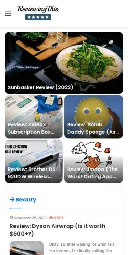 Aperçu du site ReviewingThis, média de États-Unis pour articles sponsorisés