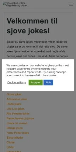 Anteprima del sito Sjove Jokes, media di Danimarca per articoli sponsorizzati