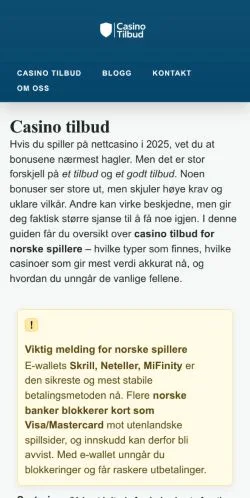 Anteprima del sito Casino Tilbud, media di Norvegia per articoli sponsorizzati