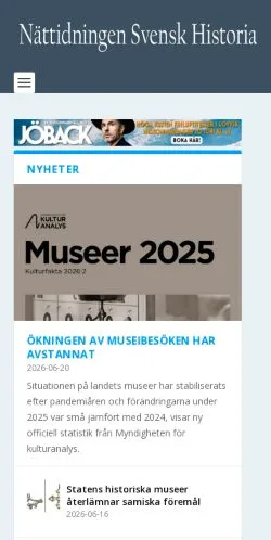 Podgląd witryny Nättidningen Svensk Historia, medium z kraju Szwecja do artykułów sponsorowanych