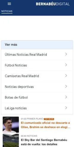 Podgląd witryny Bernabéu Digital, medium z kraju Hiszpania do artykułów sponsorowanych