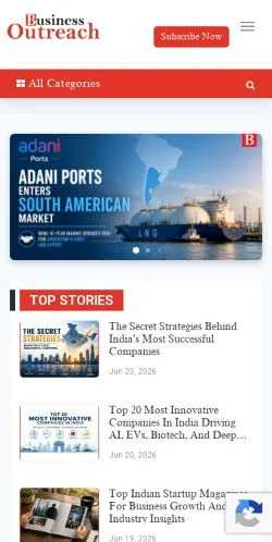 Anteprima del sito Business Outreach, media di India per articoli sponsorizzati