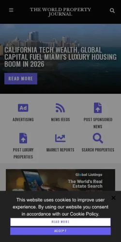 Förhandsvisning av webbplatsen The World Property Journal, medium i USA för sponsrade artiklar