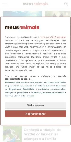 Anteprima del sito Meus Animais, media di Brasile per articoli sponsorizzati
