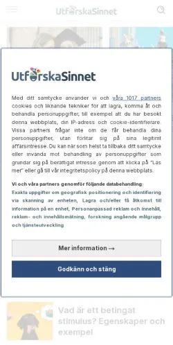 Podgląd witryny Utforska Sinnet, medium z kraju Szwecja do artykułów sponsorowanych