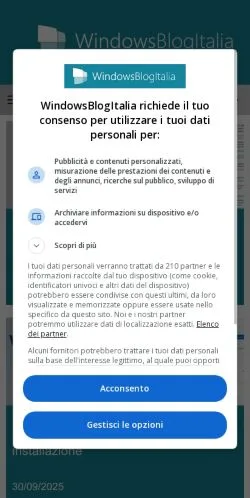 Anteprima del sito WindowsBlogItalia, media di Italia per articoli sponsorizzati