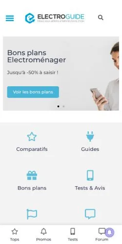 Voorbeeld van de site Electroguide, medium uit Frankrijk voor gesponsorde artikelen