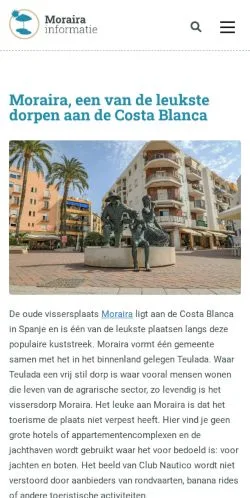 Podgląd witryny Moraira Informatie, medium z kraju Holandia do artykułów sponsorowanych