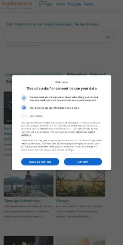 Anteprima del sito StadtBranche Schweiz, media di Svizzera per articoli sponsorizzati