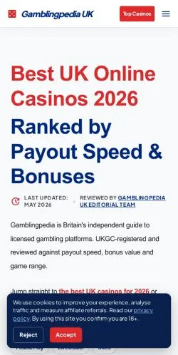 Anteprima del sito GamblingPedia, media di Regno Unito per articoli sponsorizzati