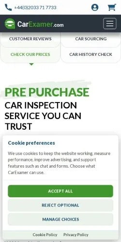 Vista previa del sitio CarExamer Inspection, medio de Estados Unidos para artículos patrocinados