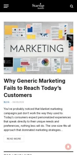 Anteprima del sito StartUp Insider, media di India per articoli sponsorizzati