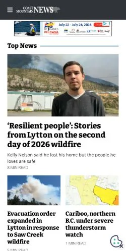Anteprima del sito Coast Mountain News, media di Stati Uniti per articoli sponsorizzati
