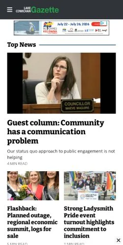 Anteprima del sito Lake Cowichan Gazette, media di Stati Uniti per articoli sponsorizzati