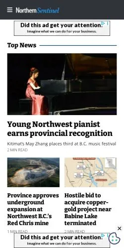 Anteprima del sito Northern Sentinel, media di Stati Uniti per articoli sponsorizzati