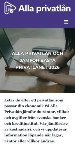 Anteprima del sito Alla Privatlån, media di Svezia per articoli sponsorizzati