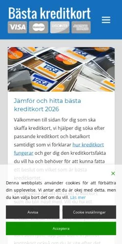 Anteprima del sito Bästa Kreditkort, media di Svezia per articoli sponsorizzati