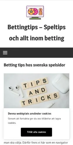 Anteprima del sito Bettingtips, media di Svezia per articoli sponsorizzati
