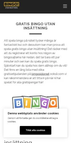 Anteprima del sito Bingo Utan Insättning, media di Svezia per articoli sponsorizzati