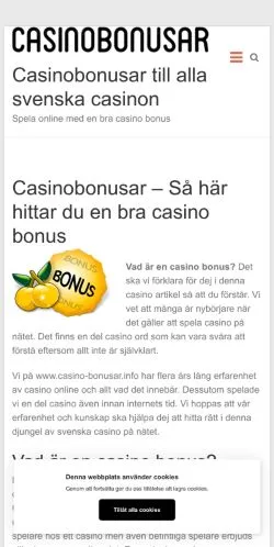 Podgląd witryny Svenska Casinobonusar, medium z kraju Szwecja do artykułów sponsorowanych