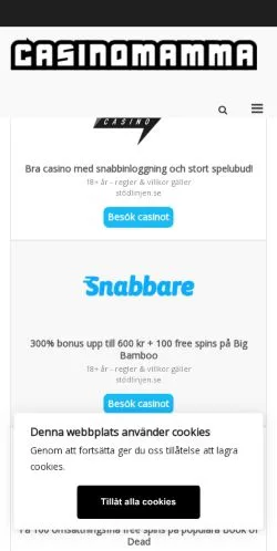 Anteprima del sito Casinomamma, media di Svezia per articoli sponsorizzati