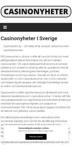 Anteprima del sito Casinonyheter, media di Svezia per articoli sponsorizzati