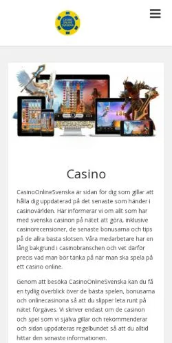 Anteprima del sito CasinoOnlineSvenska, media di Svezia per articoli sponsorizzati